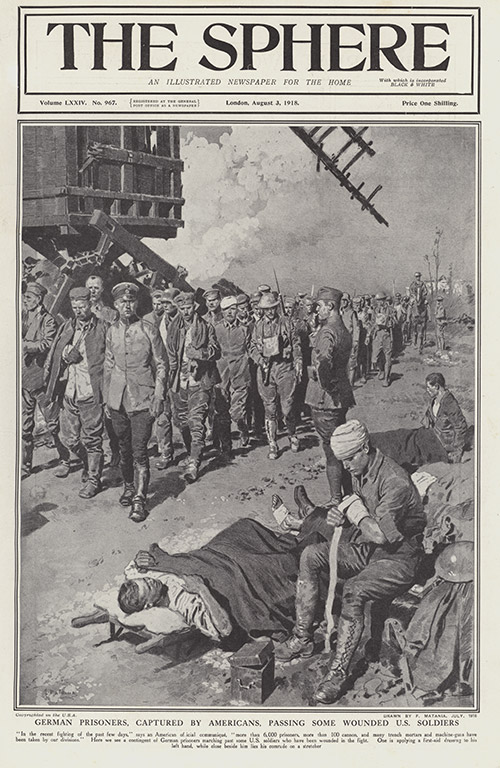 German prisoners captured by the Americans in 1918 (original cover page The Sphere 1918) (Print) by 1918 (Matania original prints) at The Illustration Art Gallery