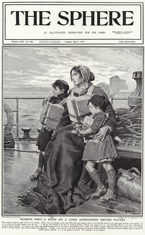 Nearing Port 1917  (original cover page The Sphere 1917) (Print) art by 1917 (Matania original prints) at The Illustration Art Gallery