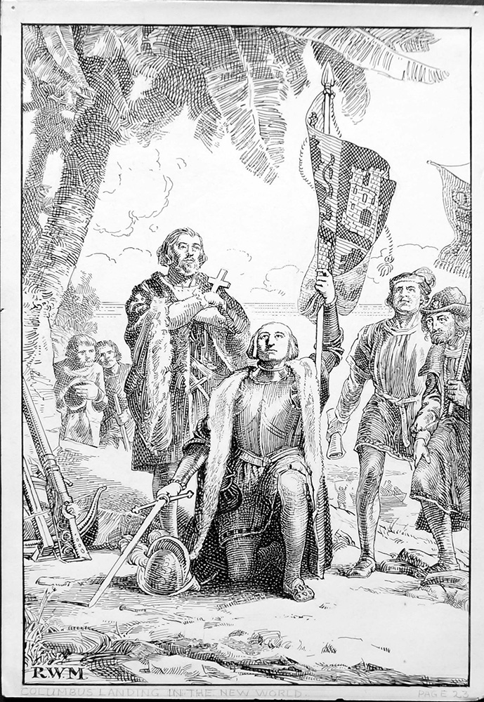Columbus Landing In The New World (Original) (Signed) art by Robert Wilson Matthews Art at The Illustration Art Gallery