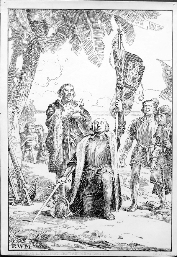 Columbus Landing In The New World (Original) (Signed) by Robert Wilson Matthews Art at The Illustration Art Gallery