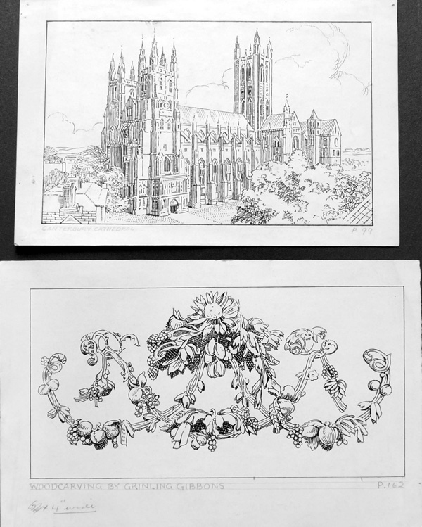 Grinling Gibbons & Canterbury Cathedral (Original) by Robert Wilson Matthews Art at The Illustration Art Gallery