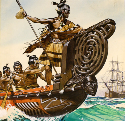 Captain Cook Arrives in New Zealand (Original) by British History (Angus McBride) at The Illustration Art Gallery