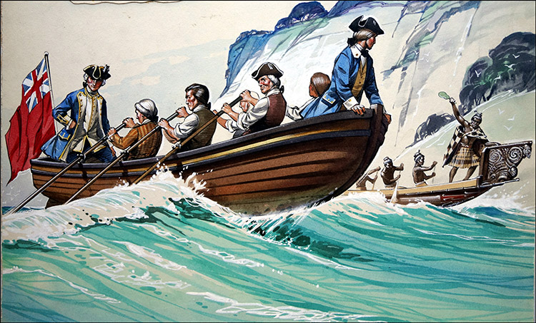 Captain Cook Lands in New Zealand (Original) by British History (Angus McBride) at The Illustration Art Gallery