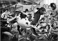 Cow Causes Commotion art by Angus McBride