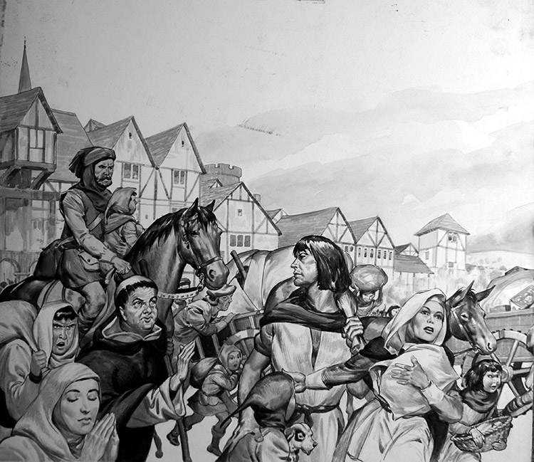 Fleeing London to Avoid The Black Death (TWO boards) (Originals) by James E McConnell at The Illustration Art Gallery
