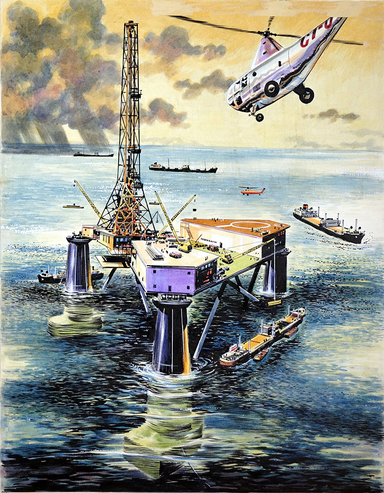North Sea Oil Platform of the 1960s (Original) art by Clifford Meadway Art at The Illustration Art Gallery