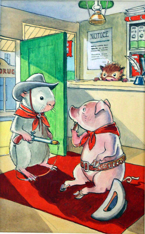 Gulliver Guinea-Pig: Pig Arrested (Original) by Gulliver Guinea-Pig (Mendoza) at The Illustration Art Gallery