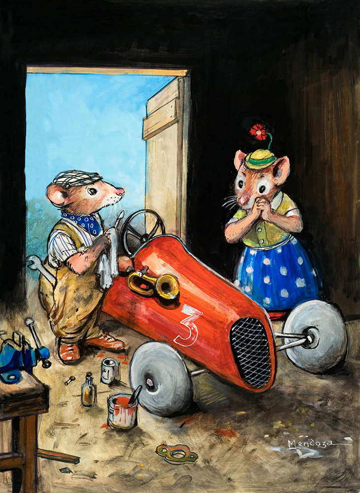The Racing Car (Original) (Signed) art by Katie Country Mouse (Mendoza) at The Illustration Art Gallery