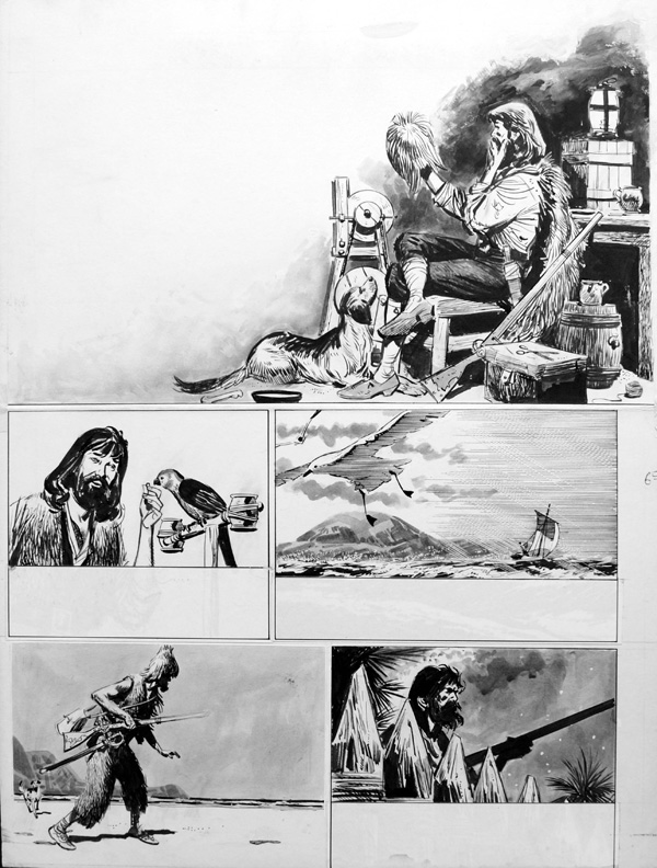 Robinson Crusoe - Instalment 3 (TWO pages) (Originals) by Robinson Crusoe (Merrett) Art at The Illustration Art Gallery