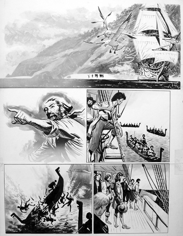 Robinson Crusoe - Instalment 7 (TWO pages) (Originals) by Robinson Crusoe (Merrett) Art at The Illustration Art Gallery