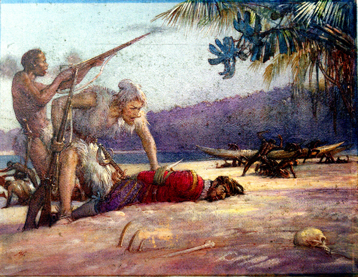 Robinson Crusoe Frees the Sailor (Original) (Signed) art by John Millar Watt Art at The Illustration Art Gallery