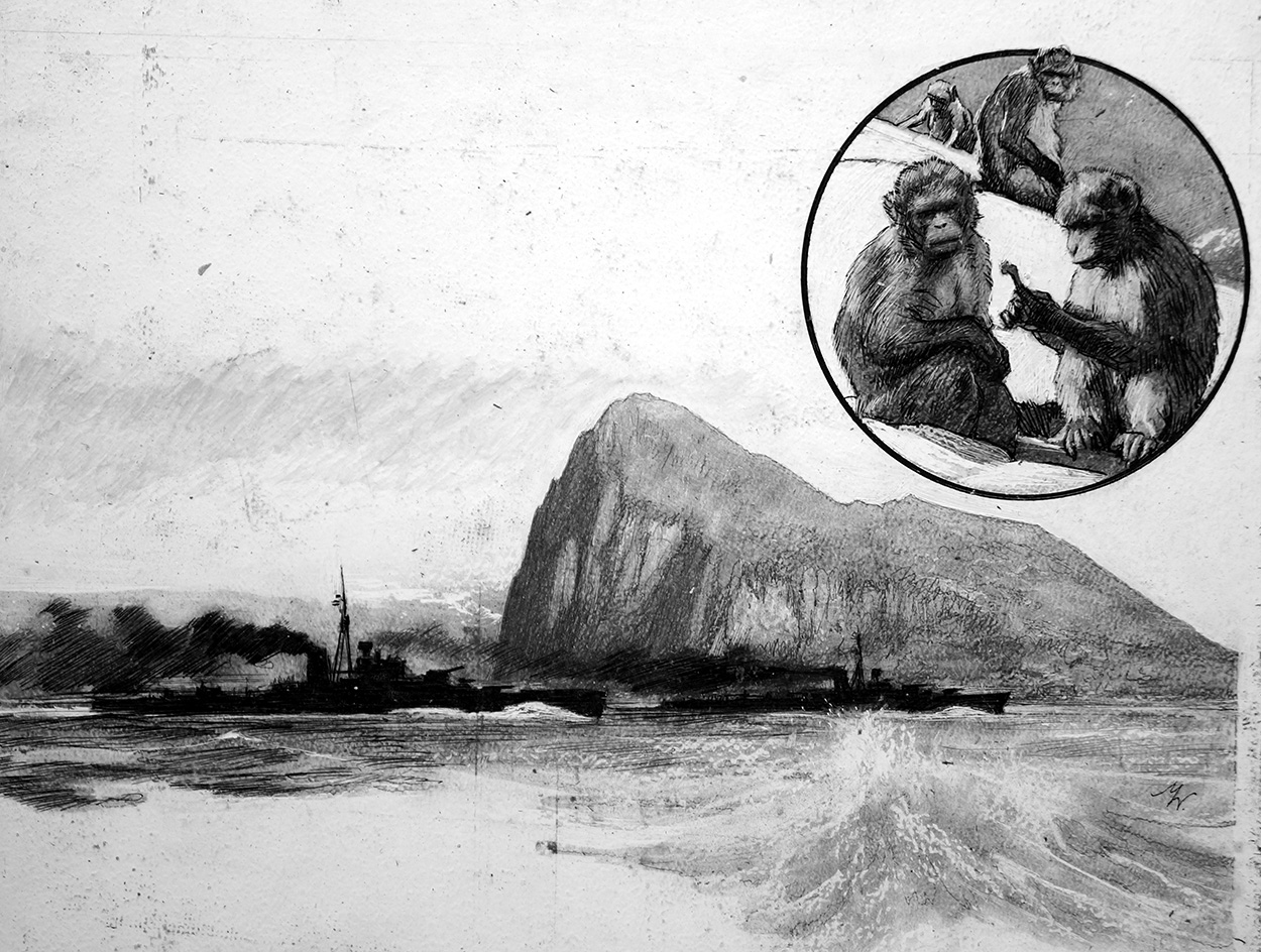 The Rock of Gibraltar (Original) (Signed) art by John Millar Watt Art at The Illustration Art Gallery