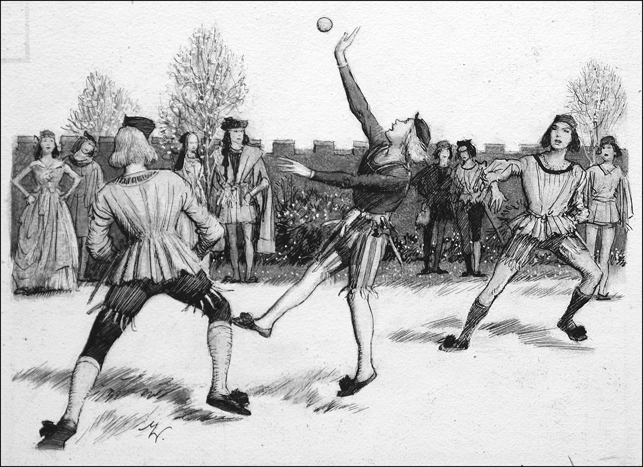 Французы играли. «Же де пом» — прообраз тенниса,. Игра в мяч. (Же-де-пом). Теннис во Франции 16 век. Гандбол 1898 год.