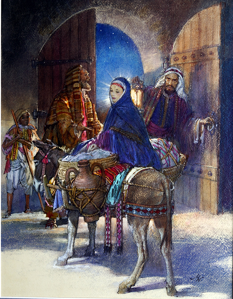The Nativity: Mary and Joseph Asking the Innkeeper (Original) (Signed) art by John Millar Watt Art at The Illustration Art Gallery
