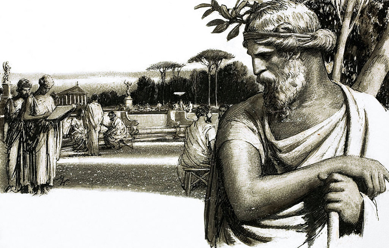 Plato in the Garden of Academos (Original) (Signed) art by John Millar Watt Art at The Illustration Art Gallery