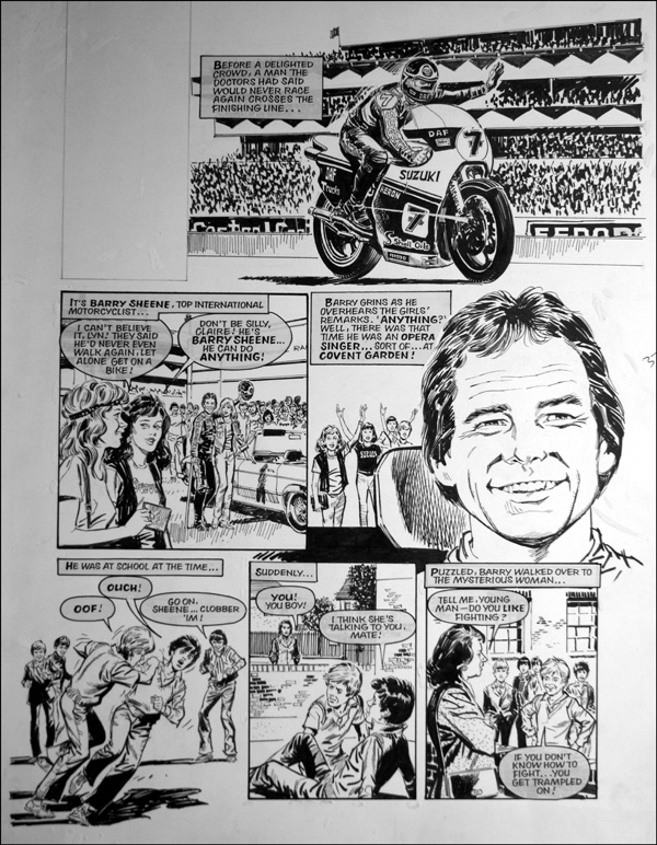 The Barry Sheene Story (TWO pages) (Originals) by Barrie Mitchell at The Illustration Art Gallery