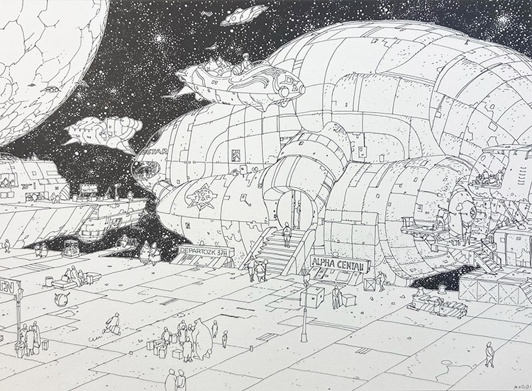 Last Train to Alpha Centauri (Limited Edition Print) (Signed) by Classic Moebius at The Illustration Art Gallery