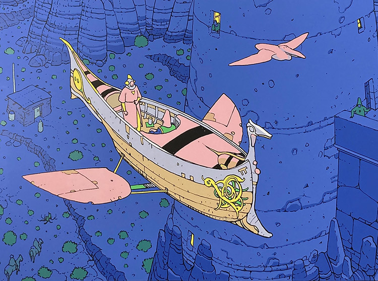 Starwatchers and The Floating Vessel (Limited Edition Print) (Signed) by Classic Moebius at The Illustration Art Gallery