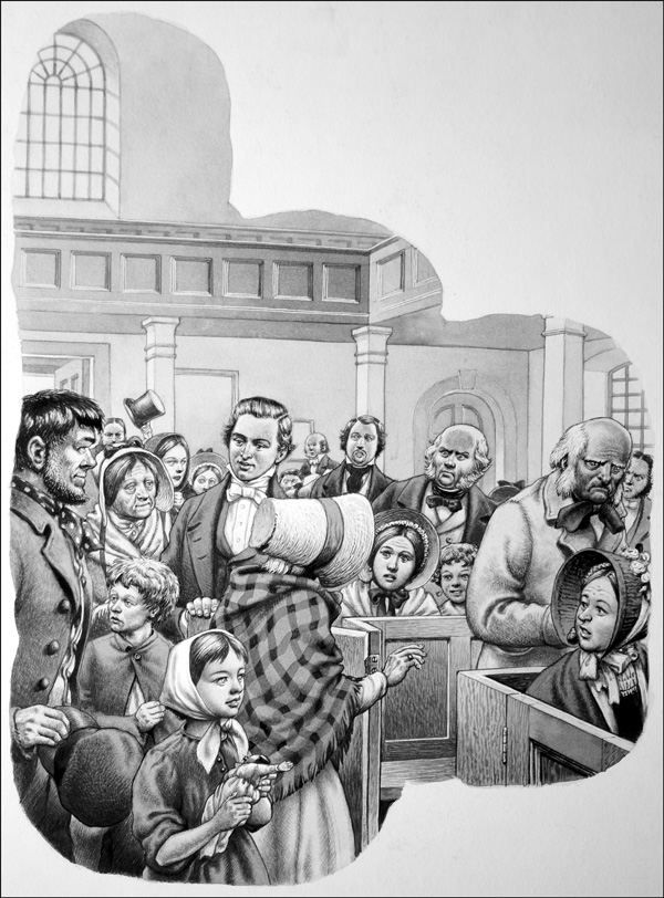 The Poor in Church (Original) by British History (Pat Nicolle) at The Illustration Art Gallery