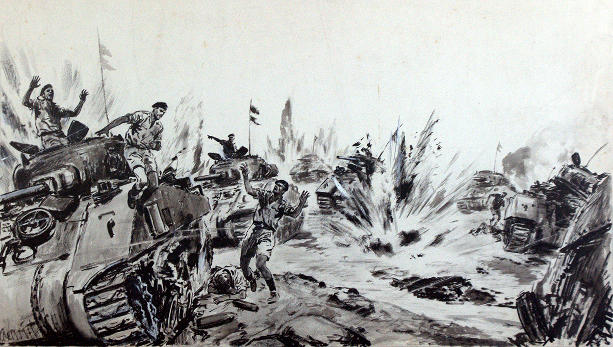 Tank Battle (Original) art by Alexander Oliphant Art at The Illustration Art Gallery