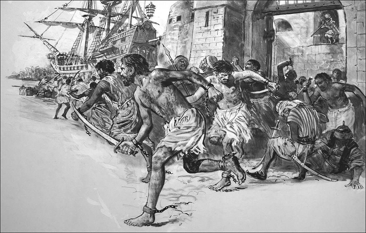 Escape from Barbary Pirates (Original) art by Ken Petts at The Illustration Art Gallery