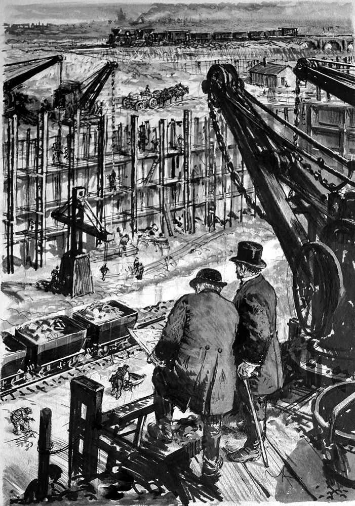 Building the Manchester Ship Canal (Original) art by Ken Petts at The Illustration Art Gallery
