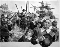 Arrival of the Mayflower art by Ken Petts
