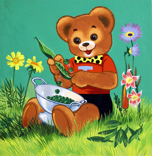 Teddy Bear: Shelling Peas (Original) by Teddy Bear (William Francis Phillipps) at The Illustration Art Gallery