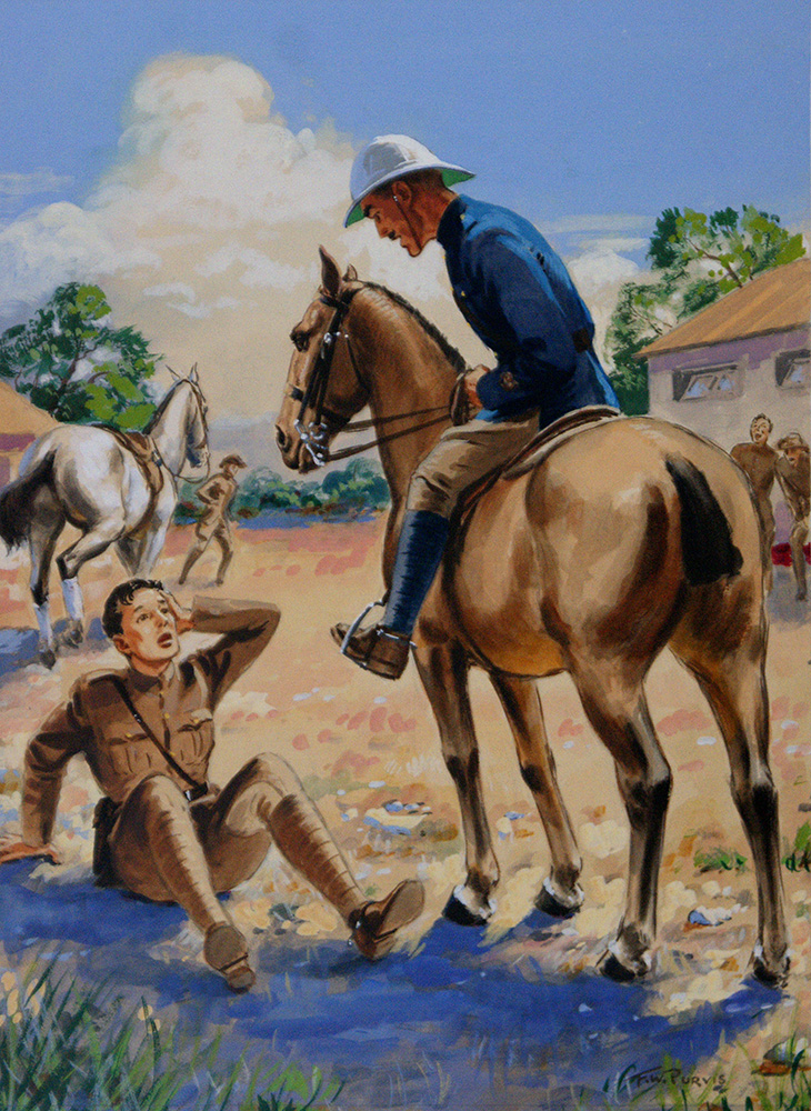 Dauntless Jock Falls from Horse (Original) (Signed) art by F W Purvis Art at The Illustration Art Gallery