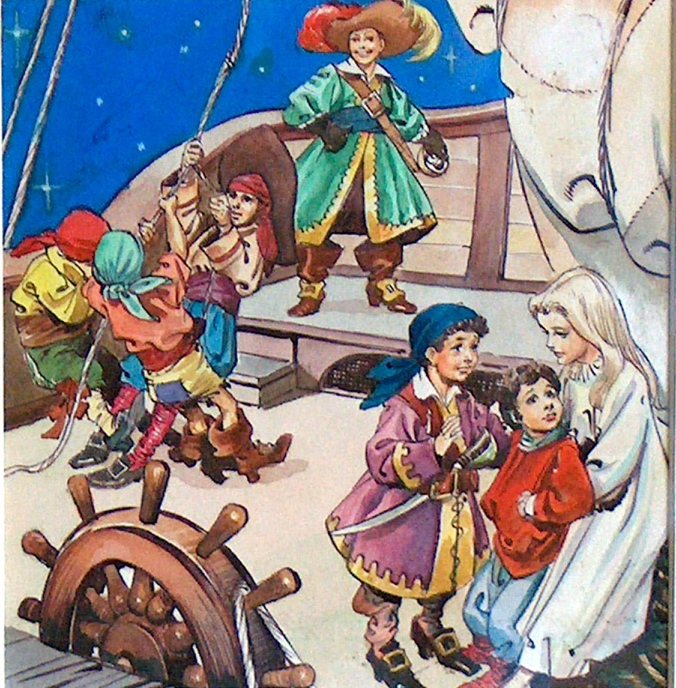 Peter Pan and Wendy Aboard the Pirate Ship (Original) art by Peter Pan (Nadir Quinto) at The Illustration Art Gallery