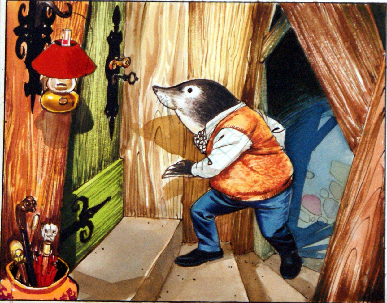 Mole Answers his Front Door (Original) art by Wind in the Willows (Nadir Quinto) at The Illustration Art Gallery