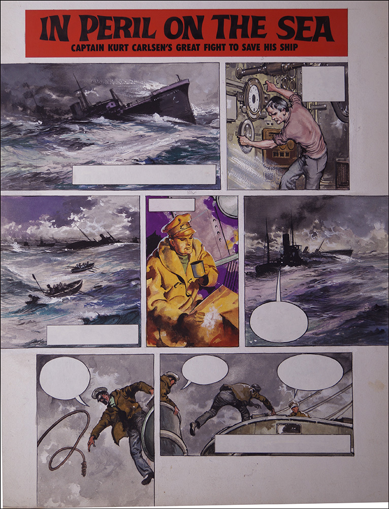 Peril of the Flying Enterprise (TWO pages) (Original) art by Andrew Howat Art at The Illustration Art Gallery