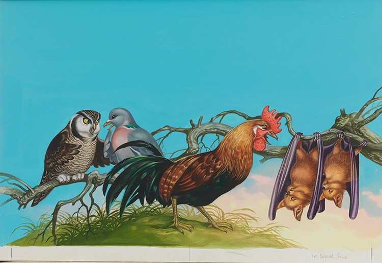 Cockerel and Bats (Original) by More Children's Stories (Ron Embleton) at The Illustration Art Gallery