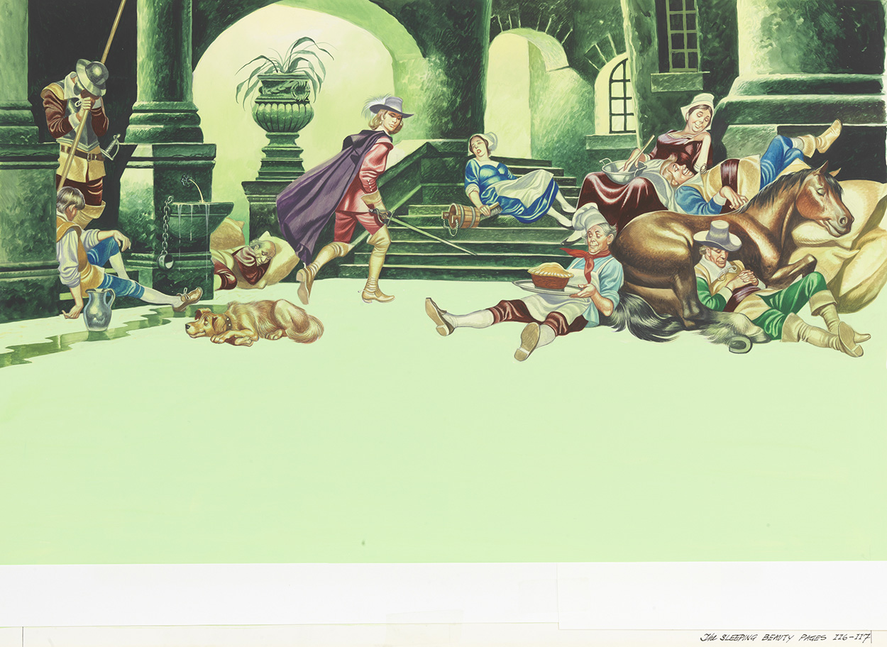 Sleeping Beauty - prince finds everyone asleep (Original) art by Sleeping Beauty (Ron Embleton) at The Illustration Art Gallery