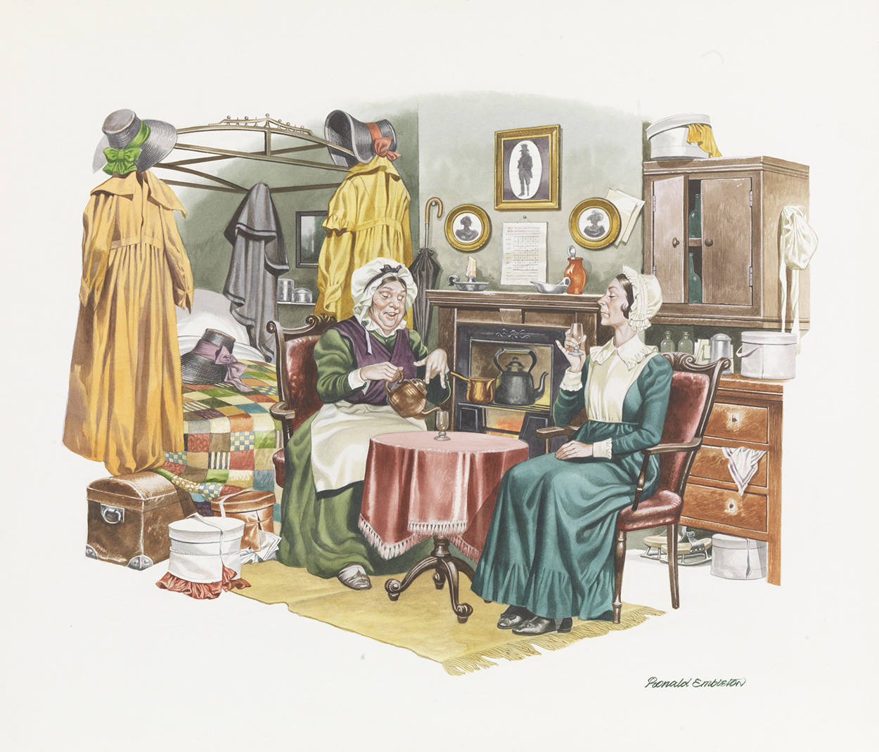 Martin Chuzzlewit - Taking Tea (Original) (Signed) art by Charles Dickens (Ron Embleton) at The Illustration Art Gallery