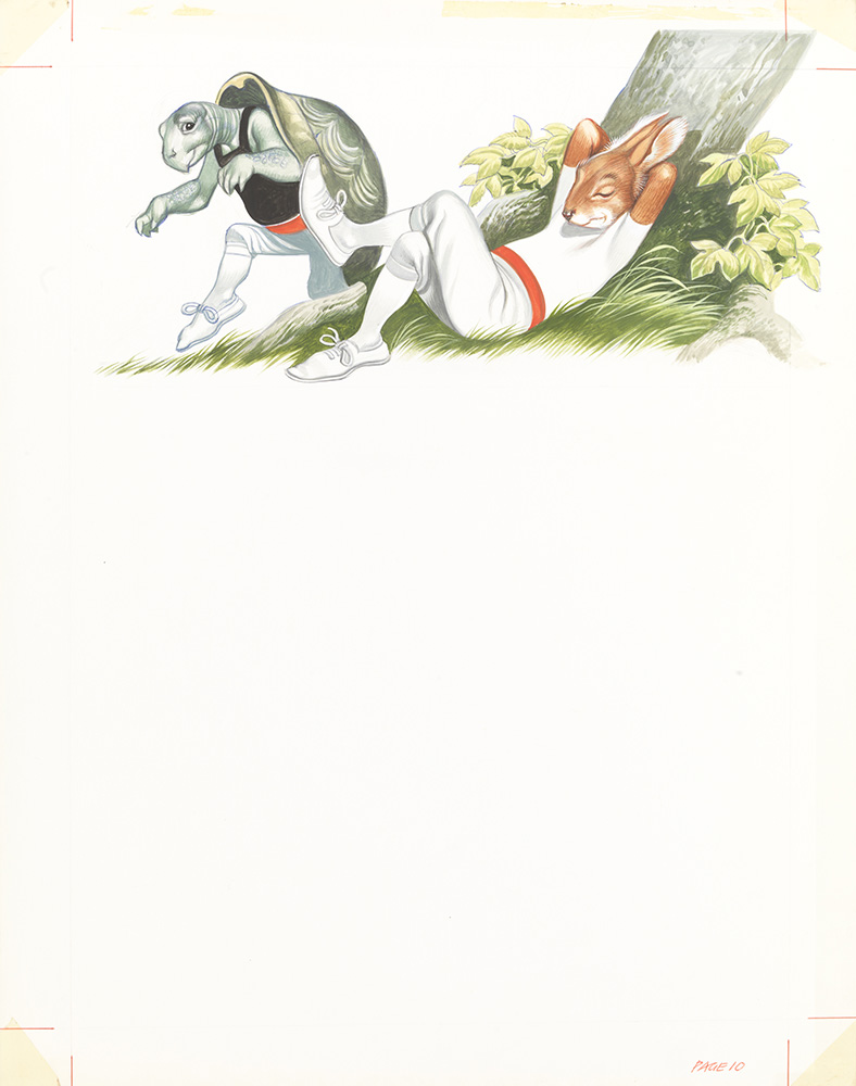 The Hare Takes a Snooze as the Tortoise Goes Past (Original) art by Aesop's Fables (Ron Embleton) at The Illustration Art Gallery
