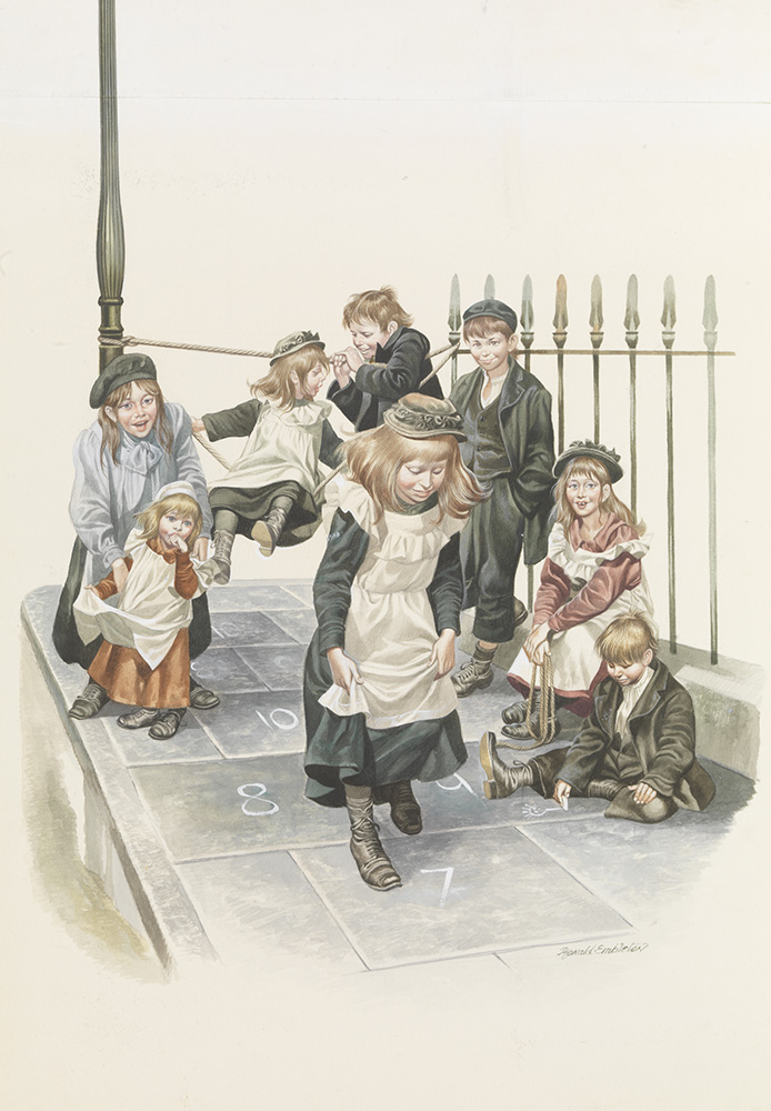 Hopscotch (Original) (Signed) art by Victorian and Edwardian Britain (Ron Embleton) at The Illustration Art Gallery