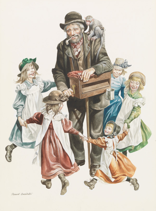 Organ Grinder (Original) (Signed) by Victorian and Edwardian Britain (Ron Embleton) at The Illustration Art Gallery