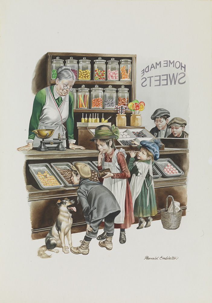 Sweet Shop (Original) (Signed) art by Victorian and Edwardian Britain (Ron Embleton) at The Illustration Art Gallery