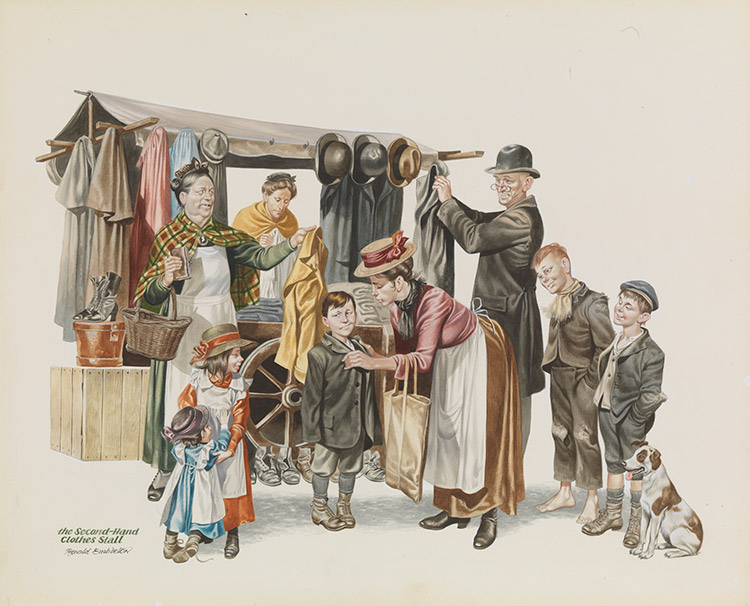 Second Hand Clothes Store (Original) (Signed) by Victorian and Edwardian Britain (Ron Embleton) at The Illustration Art Gallery