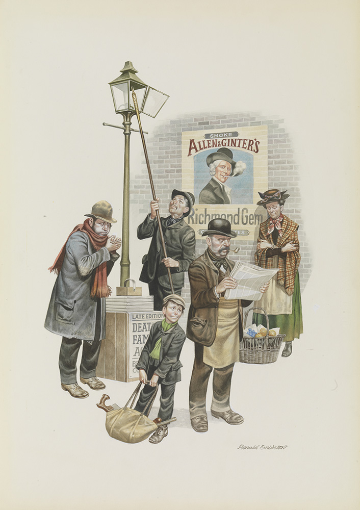 The Lamplighter (Original) (Signed) art by Victorian and Edwardian Britain (Ron Embleton) at The Illustration Art Gallery