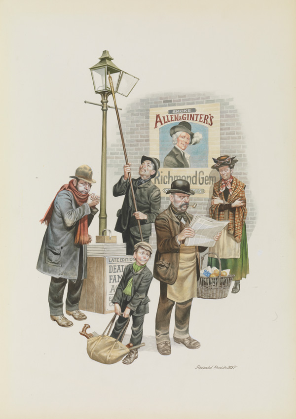 The Lamplighter (Original) (Signed) by Victorian and Edwardian Britain (Ron Embleton) at The Illustration Art Gallery