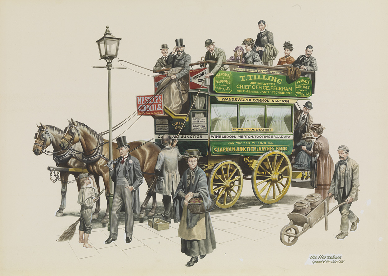 Horse Drawn Vehicle Series - The Horse Bus (Original) (Signed) art by Horse Drawn Vehicles (Ron Embleton) at The Illustration Art Gallery