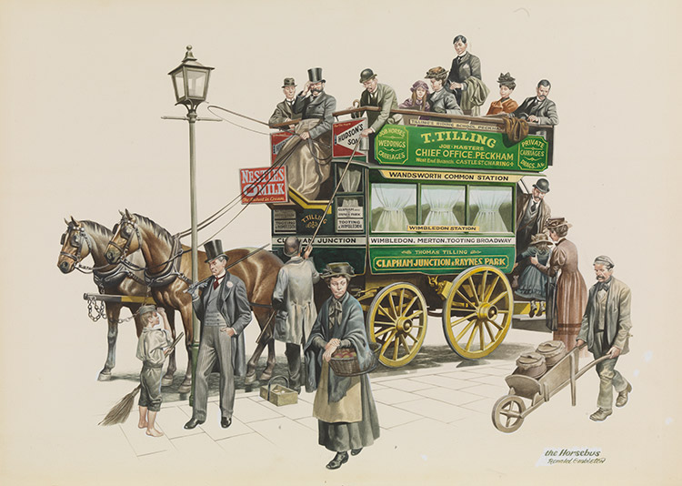 Horse Drawn Vehicle Series - The Horse Bus (Original) (Signed) by Horse Drawn Vehicles (Ron Embleton) at The Illustration Art Gallery