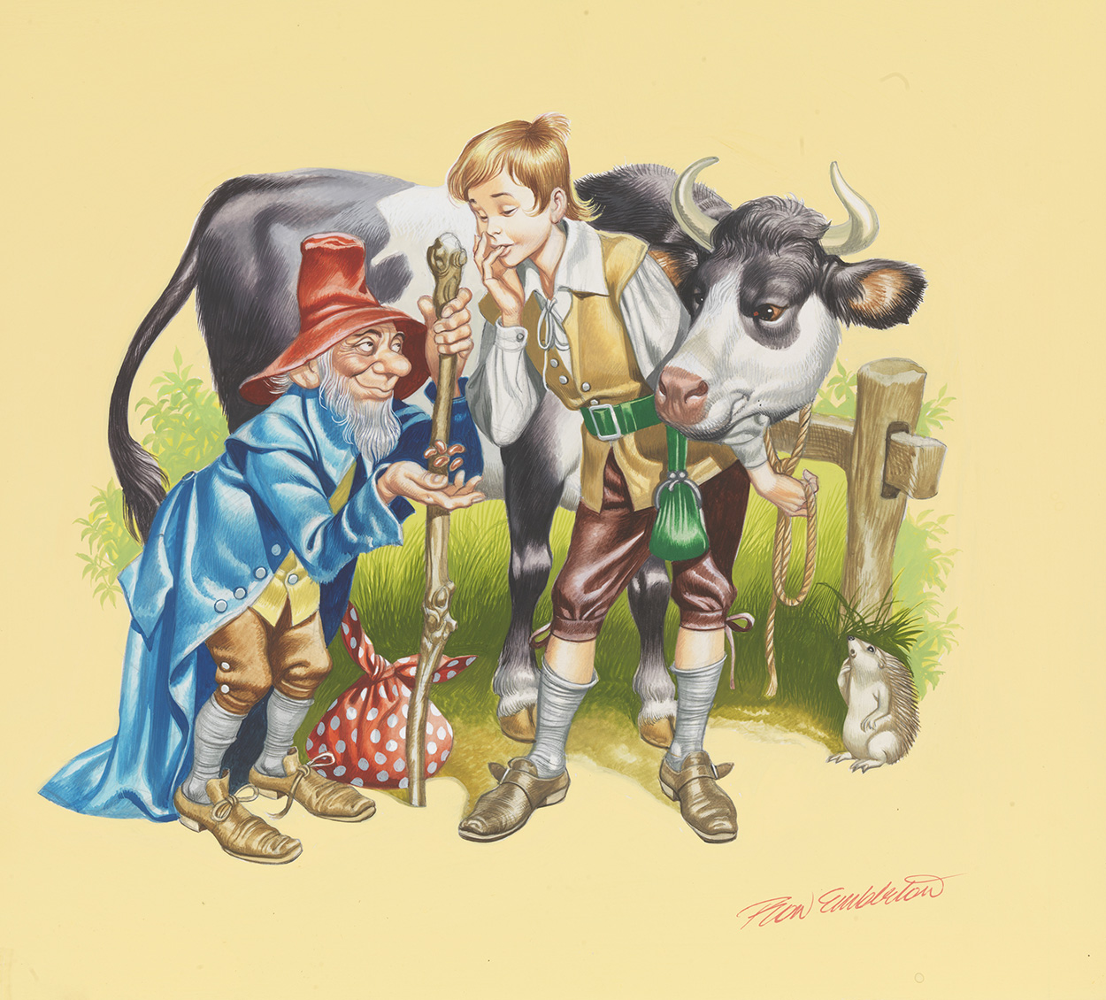 Jack and the Beanstalk - Jack sells his cow (Original) (Signed) art by Jack and the Beanstalk (Ron Embleton) at The Illustration Art Gallery