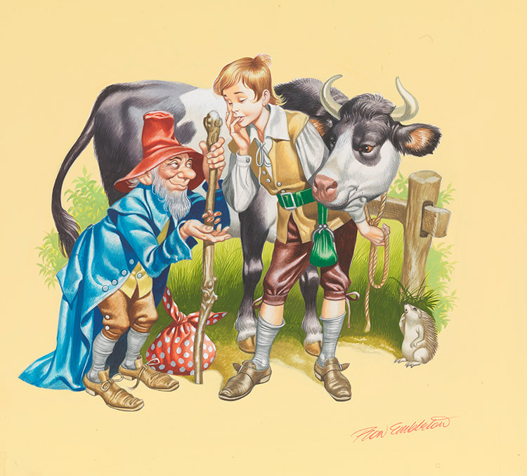 Jack and the Beanstalk - Jack sells his cow (Original) (Signed) by Jack and the Beanstalk (Ron Embleton) at The Illustration Art Gallery