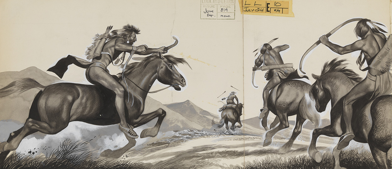 Cowboy and Indians: Indian Braves Chasing a Cowboy (Original) art by The Winning of the West (Ron Embleton) at The Illustration Art Gallery