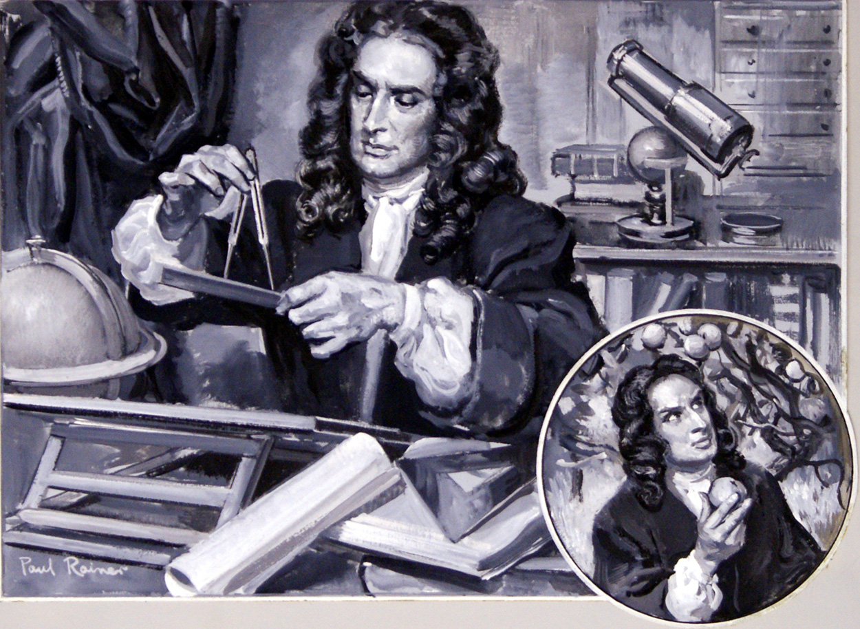 Sir Isaac Newton - The Genius of Grantham (Original) (Signed) art by Paul Rainer Art at The Illustration Art Gallery