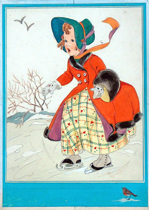 Girl Ice Skating (Original) by E Dorothy Rees at The Illustration Art Gallery