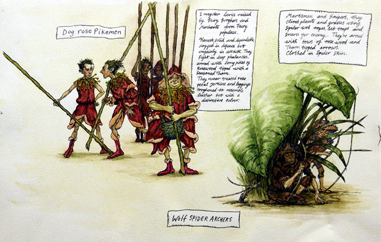 Fairy Wars: Dog Rose Pikemen and Wolf Spider Archers (Original) by Chris Riddell at The Illustration Art Gallery